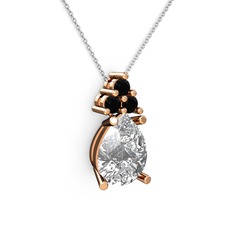 Swarovski ve siyah zirkon 18 ayar rose altın kolye (40 cm beyaz altın rolo zincir)