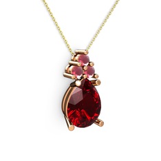 Madiva Kolye - Garnet ve kök yakut 18 ayar rose altın kolye (40 cm gümüş rolo zincir) #i471tq