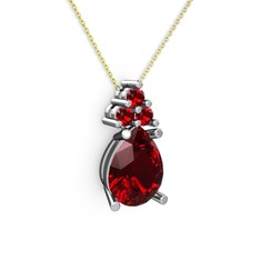 Madiva Kolye - Garnet 18 ayar beyaz altın kolye (40 cm altın rolo zincir) #i4pvum