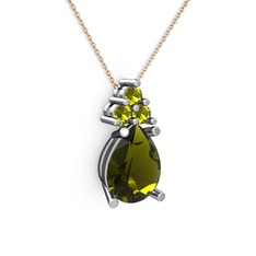 Peridot 18 ayar beyaz altın kolye (40 cm rose altın rolo zincir)