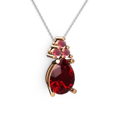Garnet ve kök yakut 14 ayar rose altın kolye (40 cm gümüş rolo zincir)