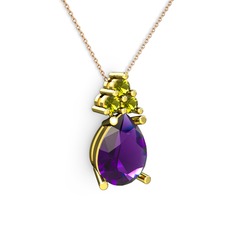 Ametist ve peridot 18 ayar altın kolye (40 cm rose altın rolo zincir)