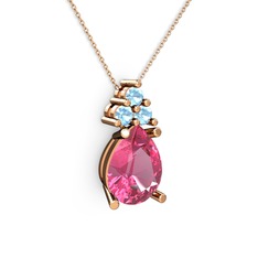 Madiva Kolye - Pembe kuvars ve akuamarin 14 ayar rose altın kolye (40 cm rose altın rolo zincir) #ig571r