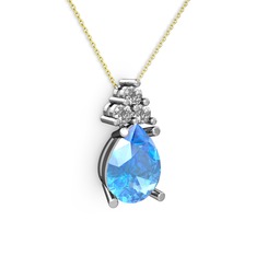 Akuamarin ve swarovski 18 ayar beyaz altın kolye (40 cm altın rolo zincir)