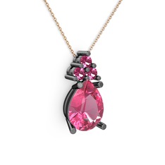 Madiva Kolye - Pembe kuvars ve rodolit garnet 925 ayar siyah rodyum kaplama gümüş kolye (40 cm rose altın rolo zincir) #ix25v7