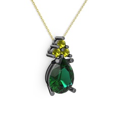 Madiva Kolye - Yeşil kuvars ve peridot 925 ayar siyah rodyum kaplama gümüş kolye (40 cm altın rolo zincir) #jkhbyz
