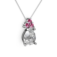 Madiva Kolye - Beyaz zirkon ve rodolit garnet 925 ayar gümüş kolye (40 cm beyaz altın rolo zincir) #jq59gk