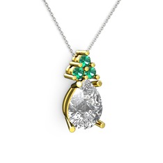 Madiva Kolye - Swarovski ve yeşil kuvars 925 ayar altın kaplama gümüş kolye (40 cm beyaz altın rolo zincir) #js5kq