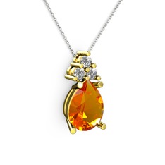 Madiva Kolye - Sitrin ve swarovski 18 ayar altın kolye (40 cm beyaz altın rolo zincir) #k3q5pw