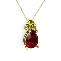 Garnet ve peridot 14 ayar altın kolye (40 cm altın rolo zincir)