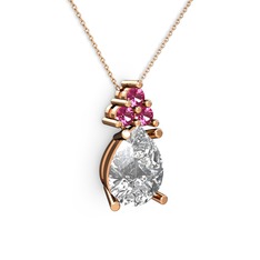 Swarovski ve rodolit garnet 14 ayar rose altın kolye (40 cm rose altın rolo zincir)