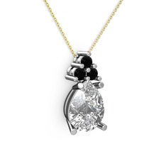 Madiva Kolye - Swarovski ve siyah zirkon 18 ayar beyaz altın kolye (40 cm altın rolo zincir) #knk5je