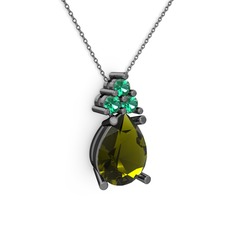 Madiva Kolye - Peridot ve yeşil kuvars 925 ayar siyah rodyum kaplama gümüş kolye (40 cm gümüş rolo zincir) #kx8lze