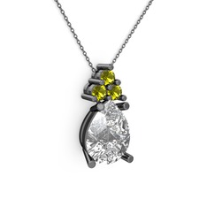 Madiva Kolye - Beyaz zirkon ve peridot 925 ayar siyah rodyum kaplama gümüş kolye (40 cm gümüş rolo zincir) #l305wd