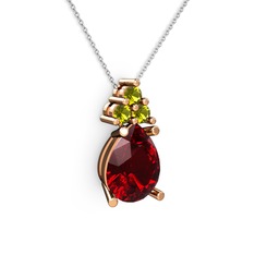 Madiva Kolye - Garnet ve peridot 18 ayar rose altın kolye (40 cm beyaz altın rolo zincir) #lgs138