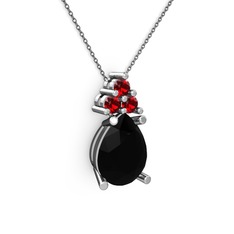 Siyah zirkon ve garnet 18 ayar beyaz altın kolye (40 cm gümüş rolo zincir)
