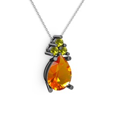Madiva Kolye - Sitrin ve peridot 925 ayar siyah rodyum kaplama gümüş kolye (40 cm gümüş rolo zincir) #ltgaf