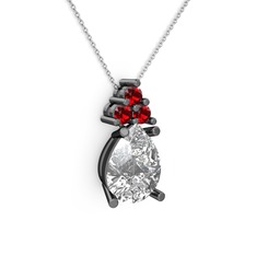 Madiva Kolye - Swarovski ve garnet 925 ayar siyah rodyum kaplama gümüş kolye (40 cm beyaz altın rolo zincir) #mvkuhf