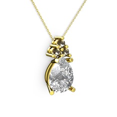 Madiva Kolye - Beyaz zirkon ve dumanlı kuvars 925 ayar altın kaplama gümüş kolye (40 cm altın rolo zincir) #n2d0dv