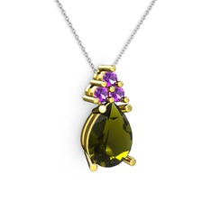 Peridot ve ametist 925 ayar altın kaplama gümüş kolye (40 cm gümüş rolo zincir)
