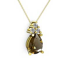 Madiva Kolye - Dumanlı kuvars ve swarovski 18 ayar altın kolye (40 cm altın rolo zincir) #ngg7pj