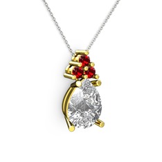 Madiva Kolye - Beyaz zirkon ve garnet 925 ayar altın kaplama gümüş kolye (40 cm beyaz altın rolo zincir) #odaxx2