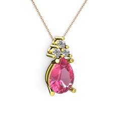 Madiva Kolye - Pembe kuvars ve pırlanta 18 ayar altın kolye (0.72 karat, 40 cm rose altın rolo zincir) #oellcf