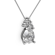 Madiva Kolye - Swarovski ve pırlanta 14 ayar beyaz altın kolye (0.72 karat, 40 cm gümüş rolo zincir) #of238d