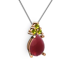 Kök yakut ve peridot 8 ayar rose altın kolye (40 cm gümüş rolo zincir)