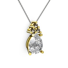 Madiva Kolye - Swarovski ve dumanlı kuvars 18 ayar altın kolye (40 cm gümüş rolo zincir) #ol7z6d
