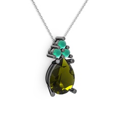 Madiva Kolye - Peridot ve kök zümrüt 925 ayar siyah rodyum kaplama gümüş kolye (40 cm beyaz altın rolo zincir) #orwhv4