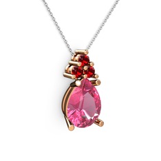 Madiva Kolye - Pembe kuvars ve garnet 14 ayar rose altın kolye (40 cm beyaz altın rolo zincir) #ow9vim