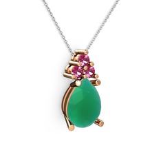 Kök zümrüt ve rodolit garnet 925 ayar rose altın kaplama gümüş kolye (40 cm beyaz altın rolo zincir)
