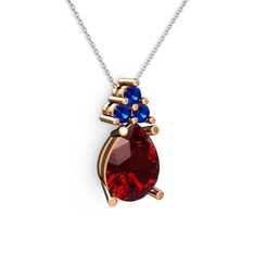 Garnet ve lab safir 8 ayar rose altın kolye (40 cm beyaz altın rolo zincir)