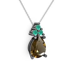 Madiva Kolye - Dumanlı kuvars ve kök zümrüt 925 ayar siyah rodyum kaplama gümüş kolye (40 cm beyaz altın rolo zincir) #ox7ypn