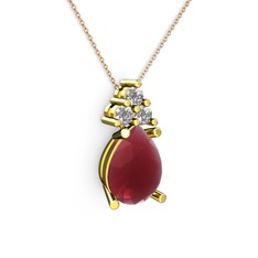 Madiva Kolye - Kök yakut ve swarovski 8 ayar altın kolye (40 cm rose altın rolo zincir) #p1x4n0