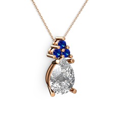 Madiva Kolye - Swarovski ve lab safir 18 ayar rose altın kolye (40 cm gümüş rolo zincir) #p94l61