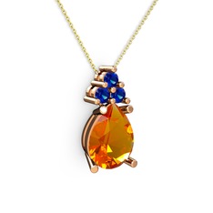 Madiva Kolye - Sitrin ve lab safir 18 ayar rose altın kolye (40 cm altın rolo zincir) #pnjwgo