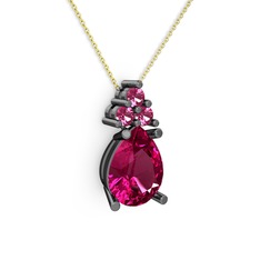 Rodolit garnet 925 ayar siyah rodyum kaplama gümüş kolye (40 cm altın rolo zincir)