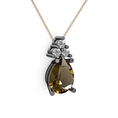 Madiva Kolye - Dumanlı kuvars ve pırlanta 925 ayar siyah rodyum kaplama gümüş kolye (0.72 karat, 40 cm rose altın rolo zincir) #pr527s