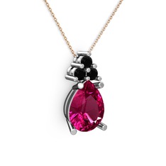 Madiva Kolye - Rodolit garnet ve siyah zirkon 8 ayar beyaz altın kolye (40 cm rose altın rolo zincir) #prbb0l