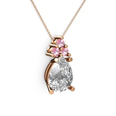 Madiva Kolye - Beyaz zirkon ve pembe kuvars 8 ayar rose altın kolye (40 cm rose altın rolo zincir) #pwjotw