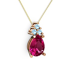 Rodolit garnet ve akuamarin 8 ayar rose altın kolye (40 cm gümüş rolo zincir)