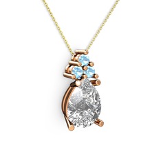 Madiva Kolye - Swarovski ve akuamarin 8 ayar rose altın kolye (40 cm gümüş rolo zincir) #qlghrd