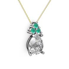 Swarovski ve kök zümrüt 8 ayar beyaz altın kolye (40 cm altın rolo zincir)