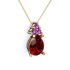 Madiva Kolye - Garnet ve ametist 925 ayar rose altın kaplama gümüş kolye (40 cm altın rolo zincir) #qnjx66