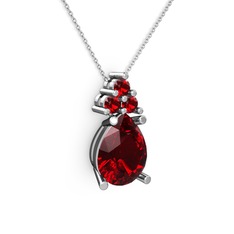 Garnet 18 ayar beyaz altın kolye (40 cm gümüş rolo zincir)