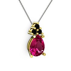 Rodolit garnet ve siyah zirkon 8 ayar altın kolye (40 cm gümüş rolo zincir)