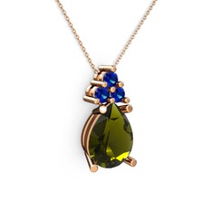 Madiva Kolye - Peridot ve lab safir 18 ayar rose altın kolye (40 cm rose altın rolo zincir) #r3hbxb