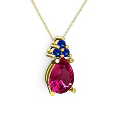 Madiva Kolye - Rodolit garnet ve lab safir 18 ayar altın kolye (40 cm altın rolo zincir) #rgpukk